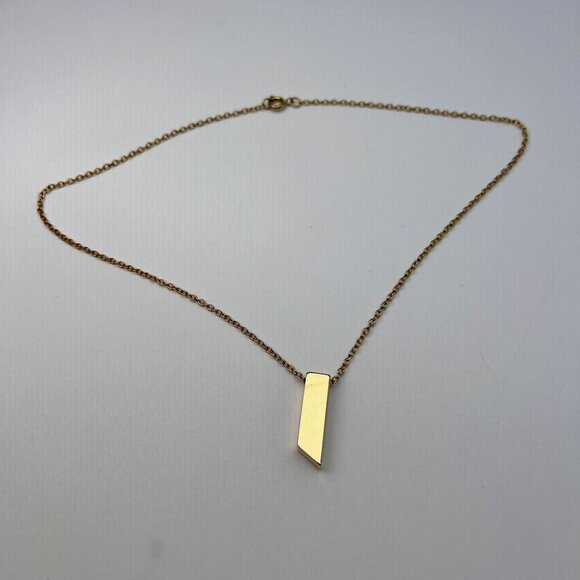 Gold Tone Asymmetric Vertical Bar Pendant Necklace Chain Costume Jewelry - Picture 8 of 10